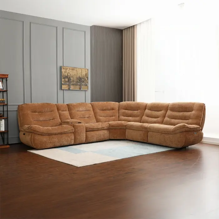 Acme LV04650 6-PC Emmy Orange Chenille Fabric Power Motion Sectional Sofa - Large Seats, Cup Console, USB Ports for Interior Modern Living Room