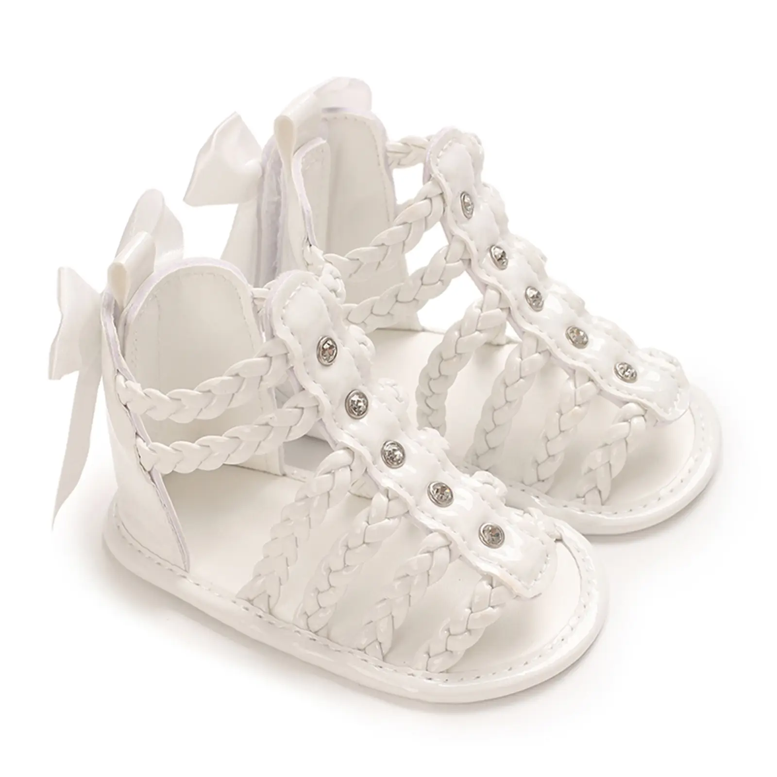 Baby Girl Sandals, PU Leather Braided Non-slip Bowknot Summer Flats Toddler Shoes for Casual Daily Footwear