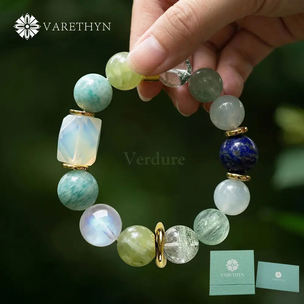 Verdure Natural Crystal Bracelet for Women Amazonite Aquamarine Lapis Lazuli Quartz Beaded Bracelet Nature Energy Aesthetic Jewelry Gift for Woman for Girl