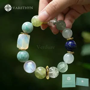 Verdure Natural Crystal Bracelet for Women Amazonite Aquamarine Lapis Lazuli Quartz Beaded Bracelet Nature Energy Aesthetic Jewelry Gift for Woman for Girl