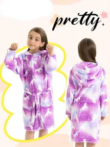 Girls Unicorn Hooded Fleece Robe – Super Soft Plush Bathrobe for Kids, Warm Cozy Winter Sleepwear, Perfect Holiday Gift