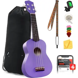 Soprano Ukulele for Beginner 21 Inch Matte Ukulele Beginner Kit with Bag Strap Tuner Strings Picks Cloth, Free Online Lessons ()
