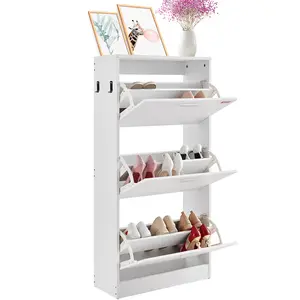 VEVOR Shoe Cabinet with 3 Flip Drawers, TikTokShopBlackFriday, Shoe Storage Cabinet for Entryway, Free Standing Shoe Storage Organizer with Side Hooks for Heels, Boots, Slippers in Hallway, Living Room