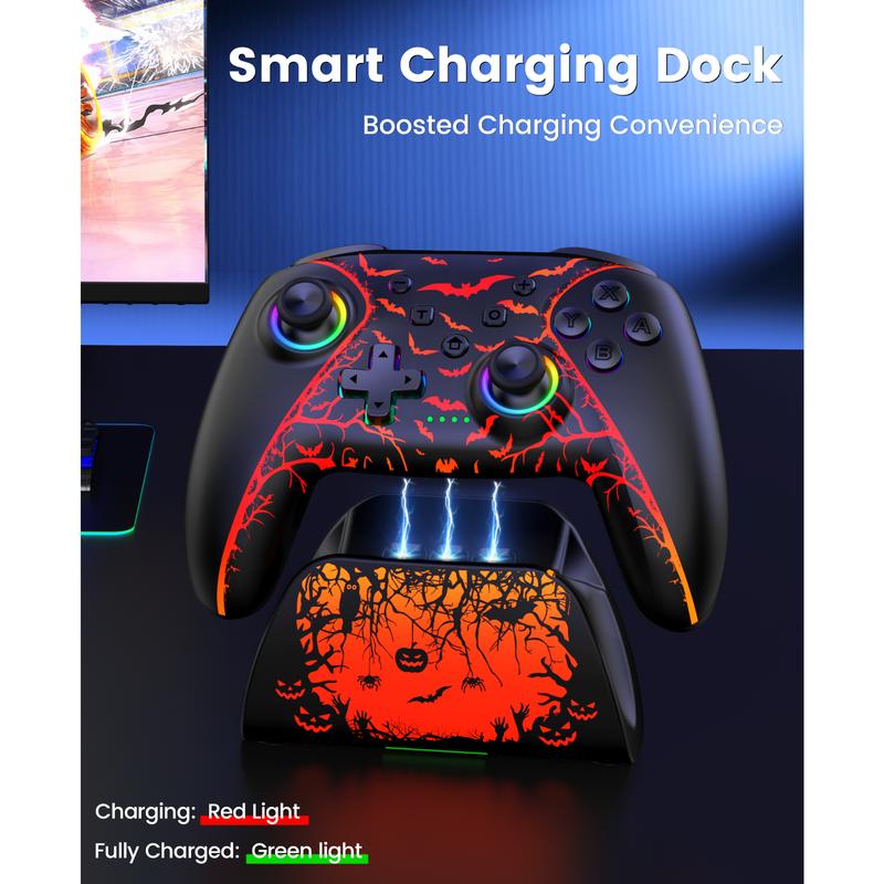 Switch 2 Controller for Nintendo Switch 2/Switch/OLED/Lite Controllers, Wireless Switch Controller with Charging Dock, Switch Pro Controller with Hall Effect, Programmable, Turbo and Vibration, Pumpkin Glow