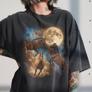 Comfort Colors Three Horse Moon Shirt, Funny Western Rodeo, Retro 90s Cowboy Gift