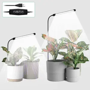 Grow Light for Indoor Plants Growing, 6000K Full Spectrum Gooseneck Plant Lamp for Seedings Succulents Small Plants, Auto On/Off Timing & 5 Dimming, 2-Pack