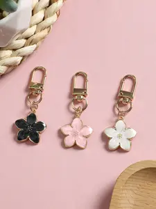 3 PCS Alloy Drip Floral Pattern Keychain Set, Colorful Bag Charm for Women, Perfect Christmas Gift, Birthday and Valentine's Day Present