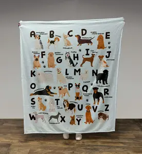Dog Breed ABC Alphabet Flannel Throw Blanket, 26 Letters Different Dog Breeds Print Cozy Sofa Bed Blanket, Educational Pet Decor Blanket, Perfect Gift for Dog Lovers & Dog Mom