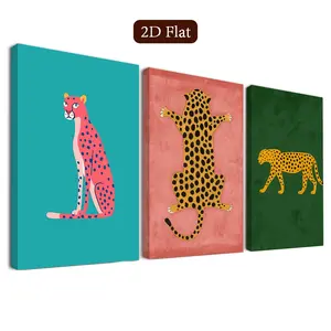 3 Framed Animal Art Posters, Abstract Canvas Wall Art, Leopard Creative Print, Tropical Style Poster, Classroom Decor, Home Office, Bathroom