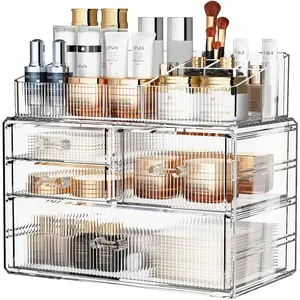 ZHIAI Stackable Storage Drawers, Acrylic Bathroom Counter Organizer Clear Makeup Organizers for Vanity, Kitchen Cabinets, Bathroom, Undersink, Home Organization and Storage (1 Top 3 Drawers,)