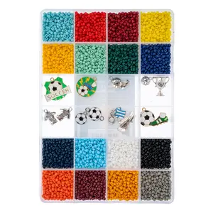7000pcs John Bead Assorted 16-Color Glass Round Seed Beads 8/0 with Soccer Charms, for World Soccer Game Day DIY Crafts Jewelry Making Bead Box