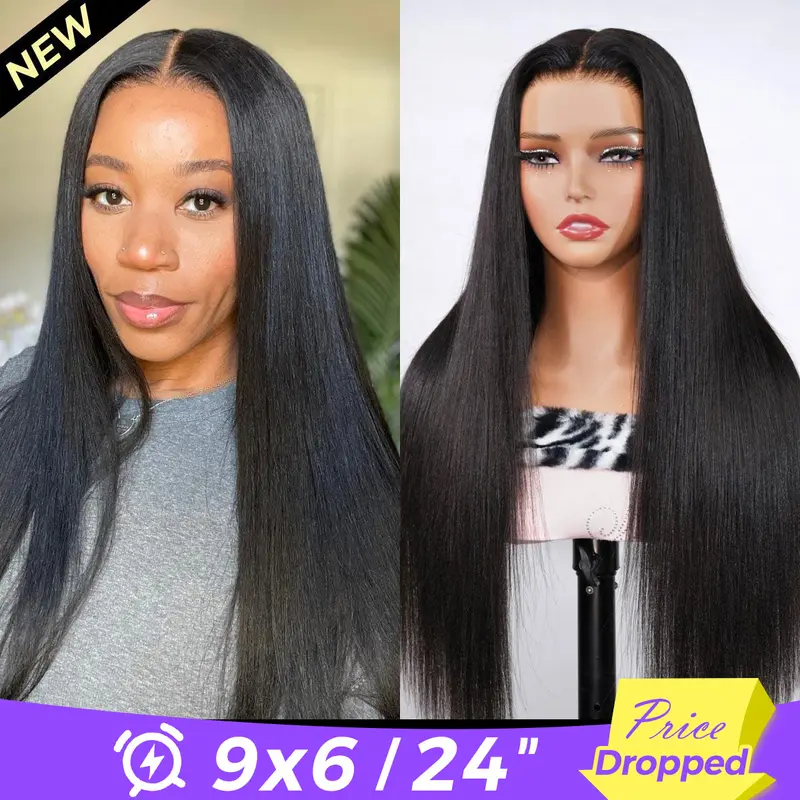 [24'' Limited Deal] OQ FreedoorM Wig Yaki Straight 9x6 Skin Lace Wear Go Wig With Drawstring Pre Cut Lace No Knots Glueless Wig 13x6 Natural Scalp Design #tiktokshopstockup #SohoChic