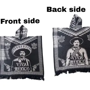 Gabanes Mexicanos Viva Mexico Hooded Poncho with Front and Back Designs for Festive Wear Tops Ideal for Cold Weather and Versatile Use