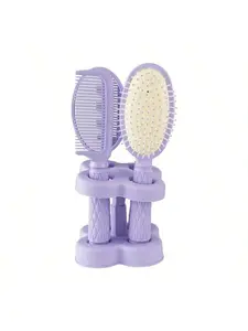 Detangling Hair Brush Set with Stand, Purple Anti-Static Brushes & Comb Kit for Women, Girls, Curly, Wet, Dry Hair