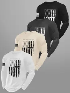 Men's Classic 4-Piece Solid Color Long Sleeve T-Shirt Set, Casual Fitted Knitwear for Spring & Fall, Shein's Top Seller Variety