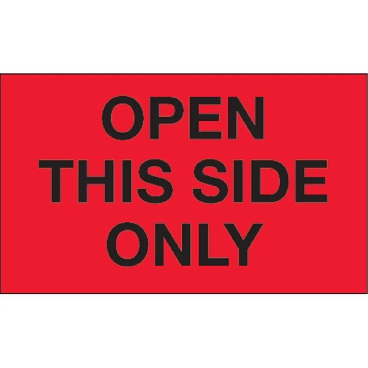 212 MAIN Pressure Sensitive Fluorescent Red Labels, 3 x 5 in., "Open This Side Only" Design, Tape Logic DL1216, Roll of 500