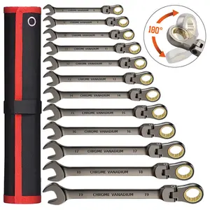 Adjustable Head Ratchet Wrench Set, Metric 72 Tooth Chrome Vanadium Steel Nickel Plated, Car Repair Mechanic Tool, Includes Storage Bag