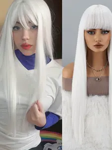 Wig with Bangs, Long Straight Wig for Women, Synthetic Fiber Wig, Heat Resistant Synthetic Hair Wigs, Perfect for Cosplay, Party, Halloween
