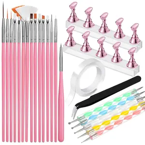 Nail Art Tools, Nail Brush, 15 PCS Nail Art Brushes, 5 PCS Nail Dotting Tool, Nail Stand, Nail Holder For Painting Nails, Press On Nail Stand, Nail Tools, Manicure transparent double-sided tape，Nail Design Tools