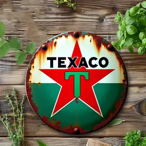 Vintage Texaco Star Gas Metal Art, Round Metal Sign, Wall Decor for Home, Office, Rustic Design, Vintage Wall Art, Home Decor, Home Decor Accessories, Garden Metal Sign