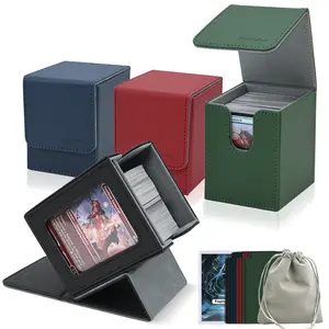 4 Pack MTG Card Deck Box, 1 Card Box with Display + 3 Commander Deck Box Fits 400+ Double-Sleeved Cards, Magnetic Closure Storage Box with 8 Dividers, 1 Dice Bag & 35PT Toploader for Sports Game Cards