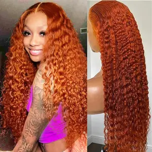 13x6 30INCH Ginger Wig Human Hair  Ginger Orange Deep Wave Lace Front Wigs Pre Plucked Ginger Lace Front Wigs Human Hair 350 Deep Curly Wig