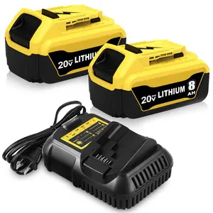 TikTokShopBlackFriday 2 Pack 8.0Ah Replacement Battery and Charger for Dewalt 20V MAX Compatible with DCB206 Power Tools