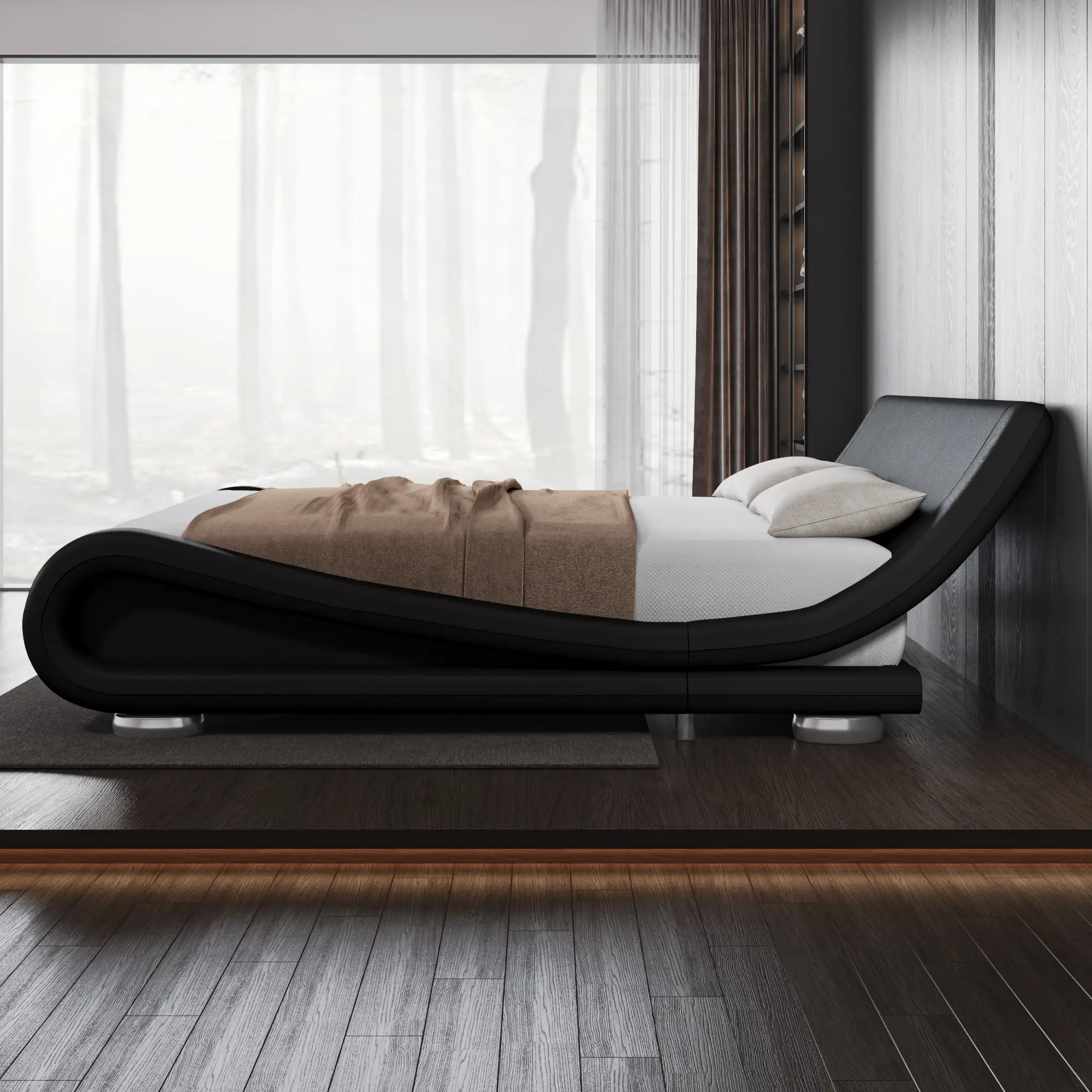 Allewie Full/Queen/King Size Bed Frame with Ergonomic & Adjustable Headboard, 【Frame Only No Mattress】Low Profile Modern Upholstered Platform Sleigh D