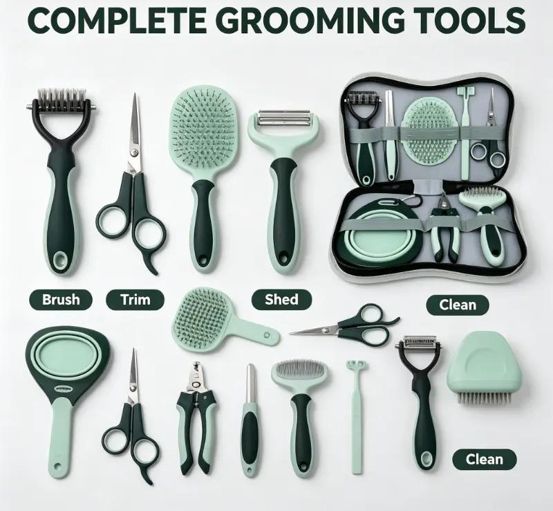 8-in-1 Pet Grooming Kit with Portable Storage Bag, Professional Grooming Tools Including Slicker Brush, Deshedding Comb, Nail Clippers & Scissors for Dogs and Cats