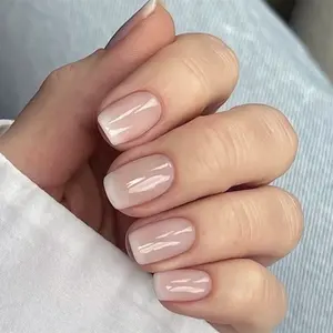 48pcs Square Nails Set, Nude Gradient + Edge French Style, Reusable Press-On Nails, Easy to Apply, Durable, Includes Jelly Glue & File, French Tip