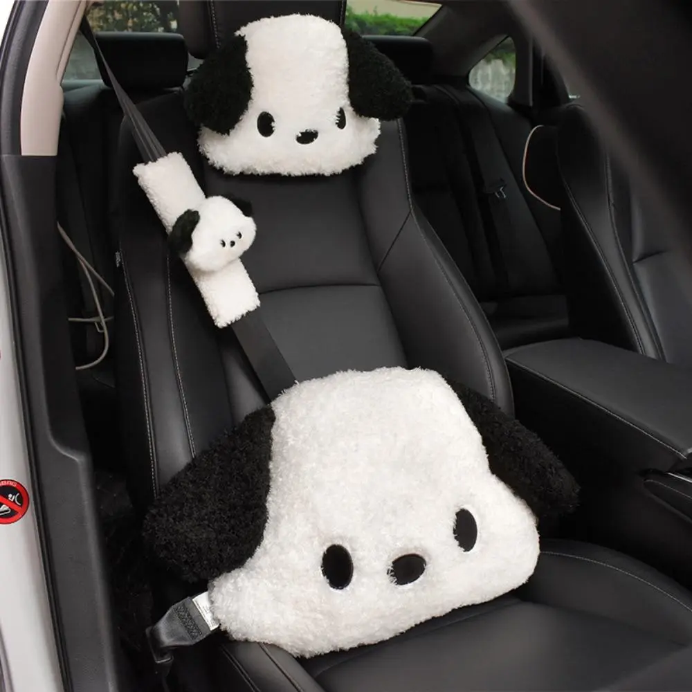 Cute Animal Furry Dog Car Headrest & Lumbar Support Pillow Set with Comfort Belt Pad, Back Pain Relief Automotive Accessory, Travel Essential, Mother’s Day Pick, cars accessories, Auto Accessories Interior