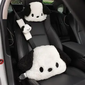 Car Headrest and Lumbar Support Pillow Set Cute Animal Plush Dog Car Seat Cushion Back Pain Relief Comfort belt pad