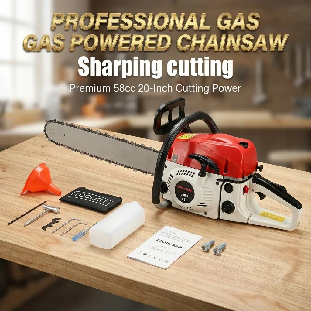 Handheld 20 In 58CC 3.2HP 2-Cycle Gas-Powered Chainsaw with Automatic Oiler, Durable Garden & Wood Cutting Tool, Brake Plate, Chain, Installation Tool Kit, 1 X Installation Tool Kit