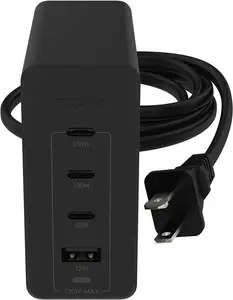 mophie speedport 120 USB-C Charger GaN 120W, 4-Port Fast Compact Wall Charger for MacBook Pro/Air, iPad Pro, Galaxy S24/S23/S22/S21, Dell XPS 13, iPhone 16/15/14/13/12 Pro, and More - Black