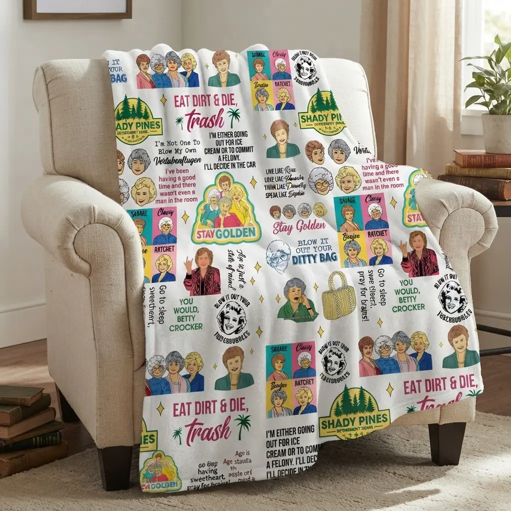 Golden Girls Flannel Blanket, Cozy Soft Throw Blanket for Sofa, Warm Gift for Fans
