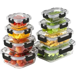 8 Pack Borosilicate Glass Food Storage Containers with Lids, Glass Meal Prep Containers, Airtight Bento Lunch Boxes with Snap Locks, Oven, Freezer and Dishwasher Safe, BPA Free, Kitchen Storage Set