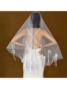 Bowknot Single-layer Bridal Veil Wedding Portrait Styling Beaded Black Hair Comb Cover Veil