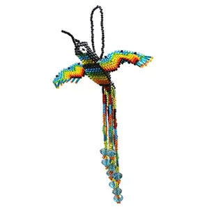 Beaded Fluttering Hanging Hummingbird Vibrant Colorful Home Décor (Aqua Blue Black)