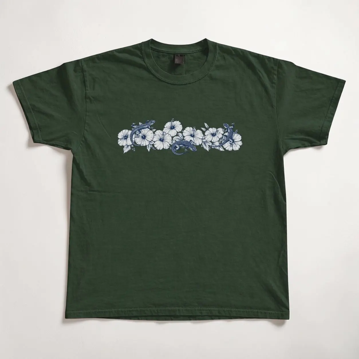 Y2K Forest Green Gecko Hibiscus Graphic Tee, Vintage 2000s Hawaiian Island T-Shirt, Retro Surfwear Beach Streetwear, Coastal Skater Outfit, Surf Girl Style, Late Summer Back To School Tee, Early 2000s... shirts men fresh flower