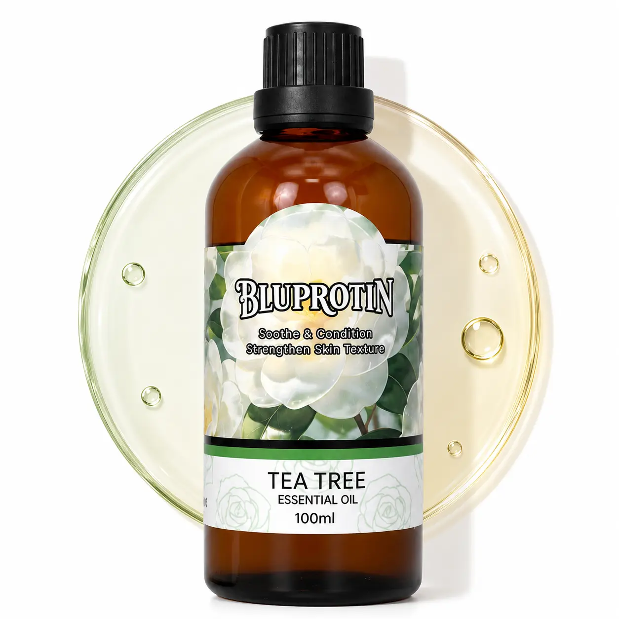 [BLUPROTIN] Tea Tree Body Oil with Camellia Seed Oil & Vitamin E | Lightweight Moisturizing Massage Oil for Soft, Smooth Skin | After-Shower Body Care | 100ml / 3.38 fl.oz. turmeric