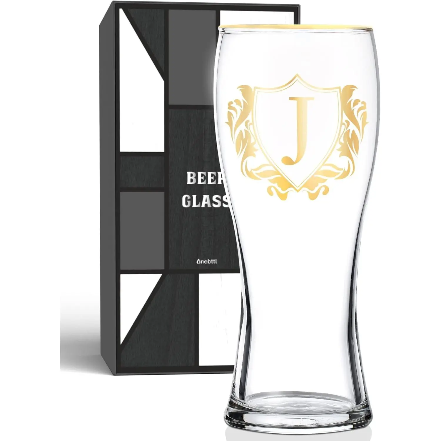 Personalized Beer Glass, Custom Alcohol Gifts for Beer Lovers, Unique Birthday, Christmas Gifts for Dad, Uncle, Husband, Boyfriend, with Initial J