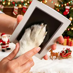 Pet Paw Print Memorial Kit, Cat Dog Footprint Handprint Photo, Pet Paw Ink, Non-Washable Stamp, Includes Ink Pad and Cards, DIY Frame