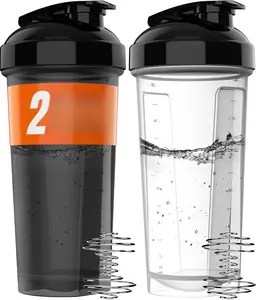 New Deal - 2 Pack Protein Shaker Bottle - upto 28oz, 2x Shaker Ball, Portable Pre Workout Whey Protein Shaker Cups for Protein Shakes, Leak Proof Shaker Bottles for Protein Mixes