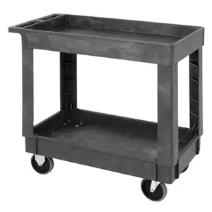 Quantum PC3518-33 Polymer 2-Shelf Industrial Tool Storage Cart with Racks, 34.25x17.5x32.5 in. Organizer
