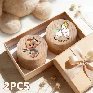 Two sets of "FIRST HAIRCUT" and "Tooth Fairy Box" wooden storage boxes, teeth collection box storage box, teeth preservation box, birth souvenir, home decoration, birthday gift