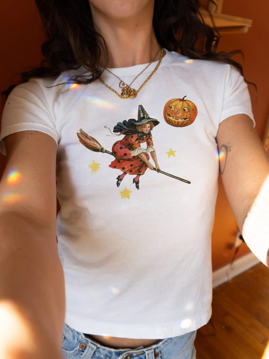 Kitschy Witch Black Cat Halloween Y2k T-shirt