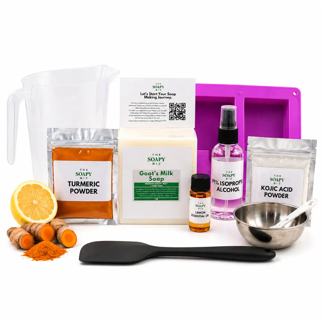DIY Turmeric & Lemon Oil Kojic Acid Soap Making Kit | Goat’s Milk Melt & Pour Soap Kit for Beginners | Handmade DIY Soap Craft Set | Easy Homemade Soap Making Supplies