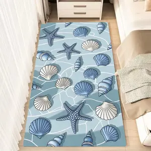 1pc Ocean Starfish Seashell Pattern Fluffy Minimalist Area Rug, Polyester 100% Flannel Carpet, Non-Slip Rectangle Floor Mat for Living Room, Bedroom, Kitchen, Office, Entryway, Bedside Rug | Washable, Car Carpet Mats, Perfect Summer Beach House Gift
