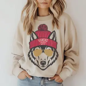 [SALE OFF TO 35%] Kansas City Football Sweatshirt, Wolf Mascot Crewneck, Vintage Fan Apparel, Kansas City Hoodie, Game Day Outfit
