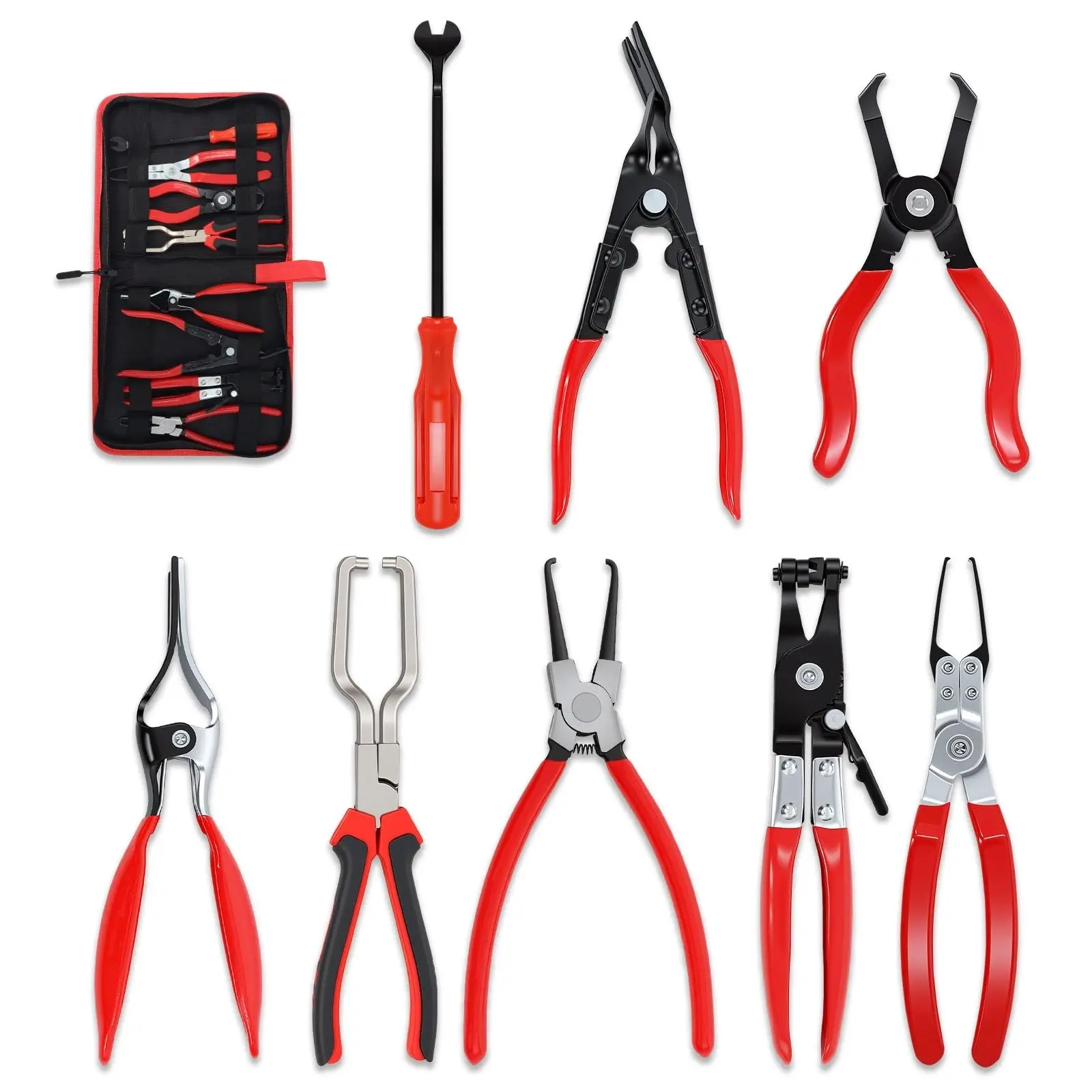 3/4/8PCS Hose Clamp Pliers Set, Multi-Type Fuel Line Hose Removal Tools, Flexible Wire Long Reach Hose Clamp Pliers cartool Kit with Storage Bag for Auto Radiator Pipe Repair Garage DIY Maintenance